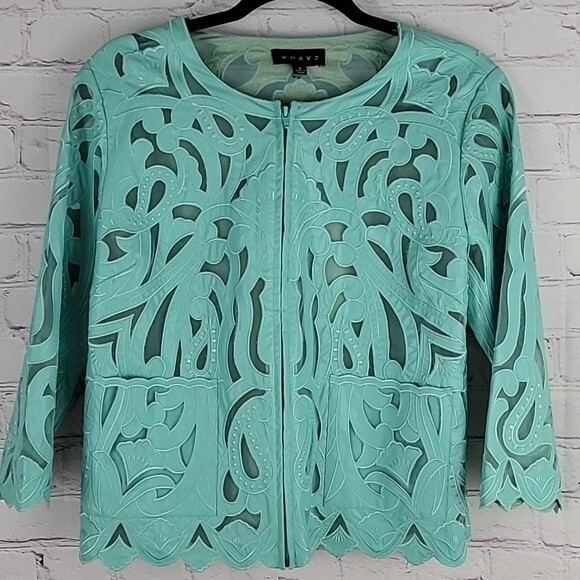 Weavz  Aquamarine colored polyurethane  zipper jacket. Size Small. - Picture 1 of 8
